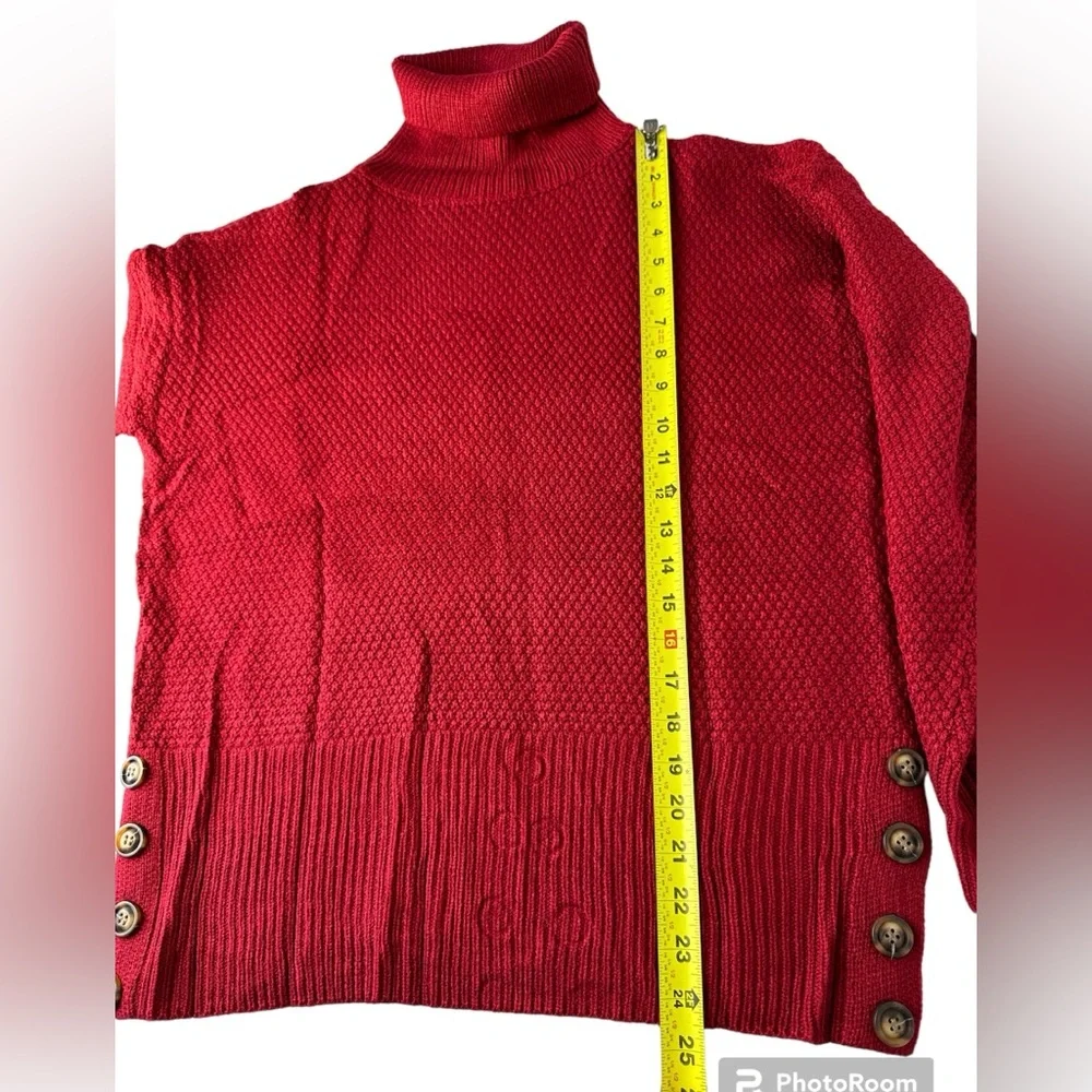 Women's Red Wine Turtleneck Sweater Chunky Knit Long Sleeve pullover Loose Small